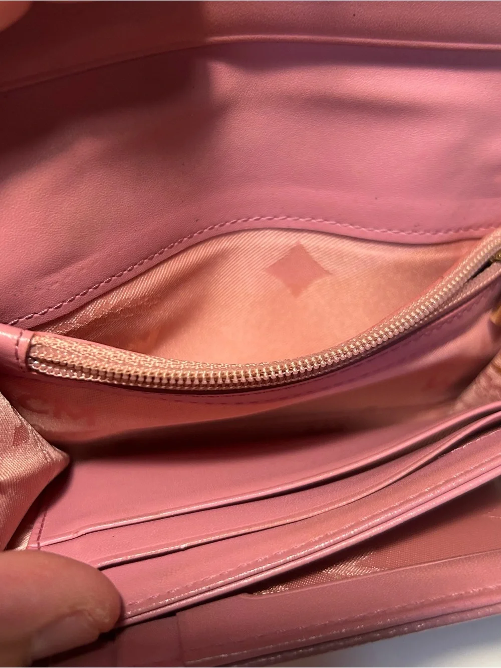 MCM Blush Pink Mauve Leather Wallet Gold Plaque READ